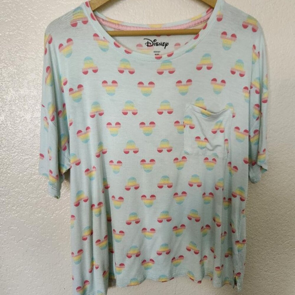 Disney rainbow Mickey Mouse Pajamas Top With Front Pocket Women's Size Medium